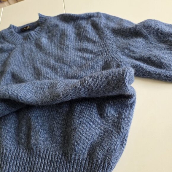 Massimo Dutti Sweater Men XL Heathered Blue LS Crewneck Wool Blend Academia FLAW - Picture 15 of 16